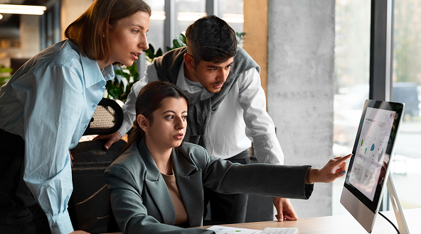 Team collaborating on technology